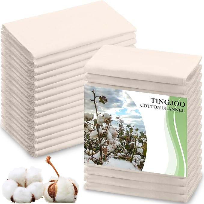 30 Pcs Organic Cotton Flannel for Castor Oil Pack Wrap Unbleached Reusable Castor Oil Wrap Soothing Heat Compress Soft and Highly Absorbent for Abdomen Liver Joints and Other Areas