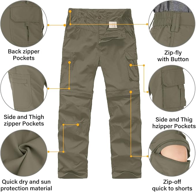 linlon Kids' Cargo Pants, Boy's Casual Outdoor Quick Dry Waterproof Hiking Climbing Convertible Trousers #9016