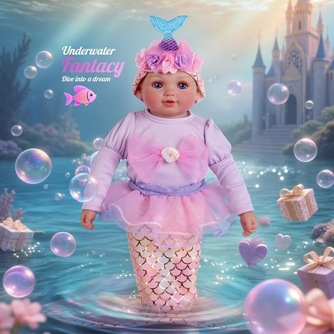BABESIDE Mermaid Baby Doll - 17-Inch Realistic Soft Baby Dolls with Playful Mermaid Tail & Accessories Easy to Carry Mermaid Toys for 3 4 5 6 7 8 9 Years Girls Birthday Gift, Pretend Play & Christmas