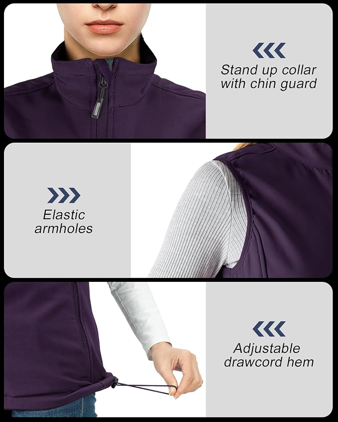 Outdoor Ventures Women's Lightweight Softshell Vest Windproof Fleece Lined Zip Up Sleeveless Jacket for Running Hiking Golf