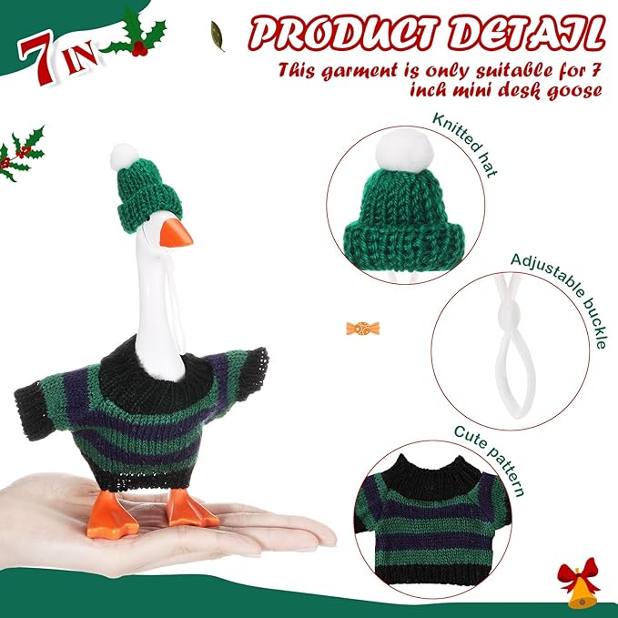 4 Set 7 Inch Mini Desk Goose Knitted Outfits Magnetic Goose Key Holder Multiple Colors Clothes for Magnetic Duck Statue Desk Key Holder Decor(Dark Stripes)