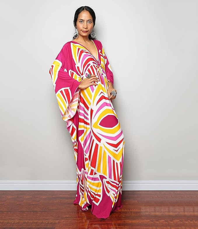 Venasha Womens Caftan Floral Print Kaftan Dress Short Sleeve Swimsuit Cover up Loungewear for Summer