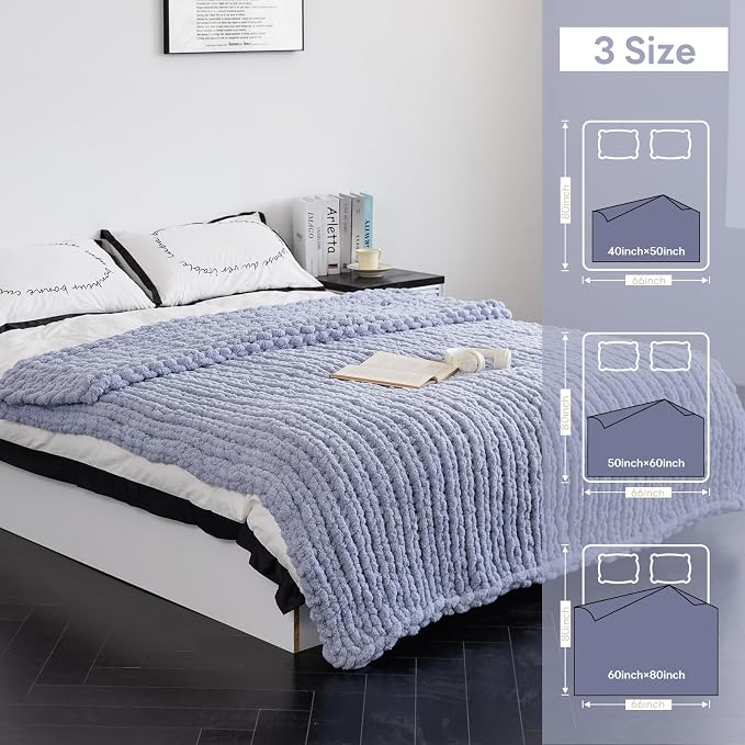 Chunky Knit Blanket - Luxury Soft Cozy 60 * 80 Throw Blanket,100% Woven Blanket Rope Knot Throw Blanket for Couch, Sofa, Home Decor, Gift - Machine Washable (Grey, 60 * 80)