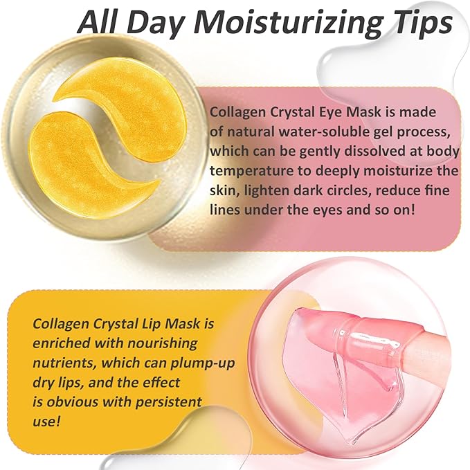 32 Pairs Eye Masks & Lip Masks, Collagen Crystal Lip Mask and Eye Mask, Crystal Collagen Eye Patches for Puffy Eyes, Effectively Eliminates Dark Circles and Eye Bags, Reduces Lip Wrinkles