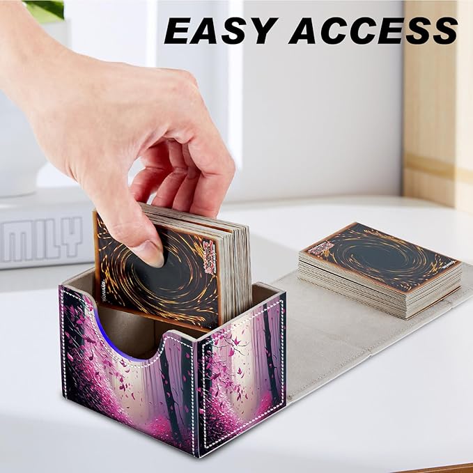 DEGDFSGR for TCG MTG Card Game Storage Box Organizer Trading Card Case Commander Deck Box Magnetic Closure Creative Pattern Up to 200 Cards, Fantasy Pink Purple Forest