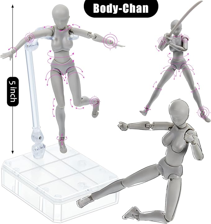Yookeer Body Set, Drawing Action Figures Female and Male PVC Drawing Doll Human Model Figure with Joints for Artists(Gray)