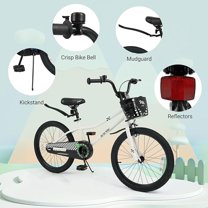 BABY JOY Kids Bike, 12 14 16 18 20 Inch Children Bikes for Boys Girls Teens 3-8 8+ Years w/Training Wheels or Kickstand, Handbrake, Coaster Brake & Removable Basket, Kids Bicycle of Multiple Colors