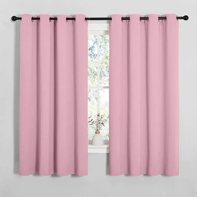NICETOWN Bedroom Curtain Panels Blackout Draperies, Thermal Insulated Solid Grommet Blackout Curtains/Drapes (Crystal Pink, 1 Pair, 55 by 68-inch)