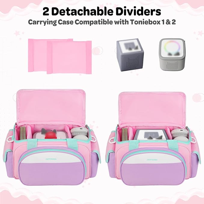 Compact Carrying Case Fits for Toniebox 2, Cute Storage Bag Compatible with Toniebox 2 & 1 Audio Player, Tonies Characters and Accessories, Pink&Purple(Bag Only)