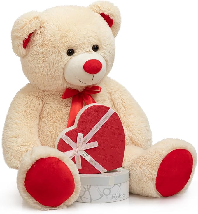 Huge Teddy Bear Stuffed Animal Giant Teddy Bear Plush with Red Ribbon Bow Day Plush Toy Gift for Girlfriend and Kids 36 inch Beige