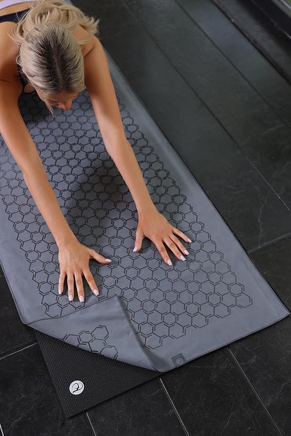 Eunzel Yoga Towel for Hot Yoga,Non-Slip Double Sided Silicone Grip Towel Absorbent Microfiber Towel for Hot Yoga, Vinyasa and Power 26.5"x72", Grey
