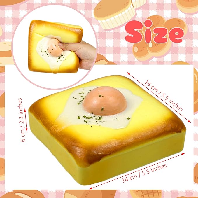 Egg Toast Squishies Super Soft Slow Rising Toy Cute Scented Simulation Food Square Cake Squishys Stress Relief Squeeze Toys for Kid Halloween Christmas Birthday Gift (Egg Toast)