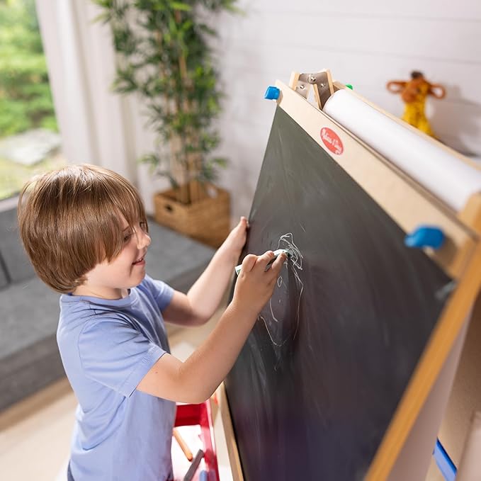 Melissa & Doug Deluxe Wooden Art Easel for Kids with Dry-Erase Board, Chalkboard & Drawing Paper Roller, Folding Double-Sided Toddler Easel, Preschool Learning Toys for Girls & Boys Ages 3+