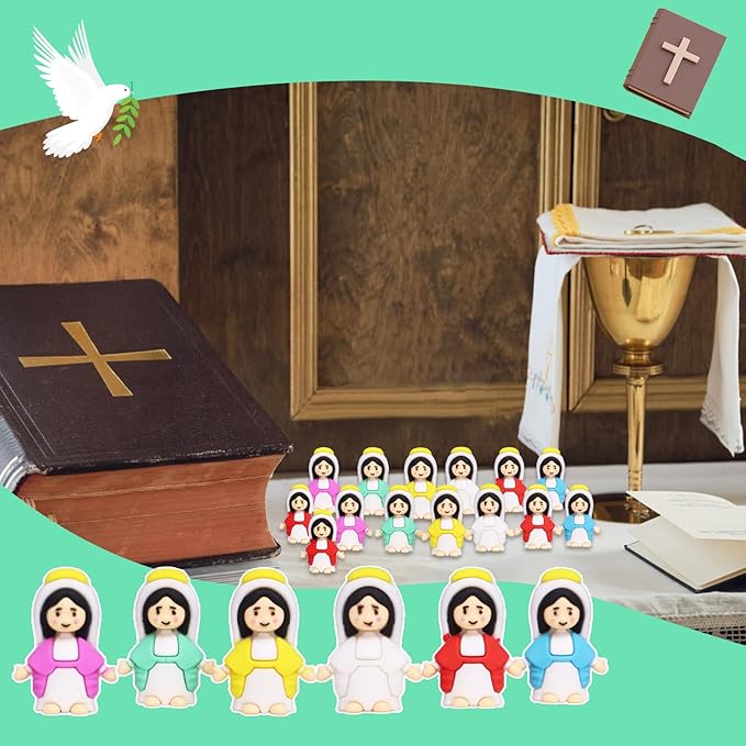 Little Virgin Mary Figurines Christ Toys Little Christ Figures to Hide and Seek Sunday School Religious Party Favors Gift for Easter Egg Stuffers (60PCS)