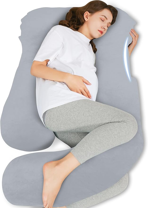 HIPHOP PANDA U-Shaped Pregnancy Pillow for Sleeping - Full Body Maternity Support Pillow with Removable Cover - Comfort for Back, Hips, Legs, Belly - 57 Inch for Pregnant Women, Light Grey
