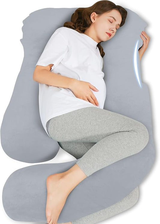 HIPHOP PANDA U-Shaped Pregnancy Pillow for Sleeping - Full Body Maternity Support Pillow with Cooling Removable Cover - Comfort for Back, Hips, Legs, Belly - 57 Inch for Pregnant Women, Light Grey