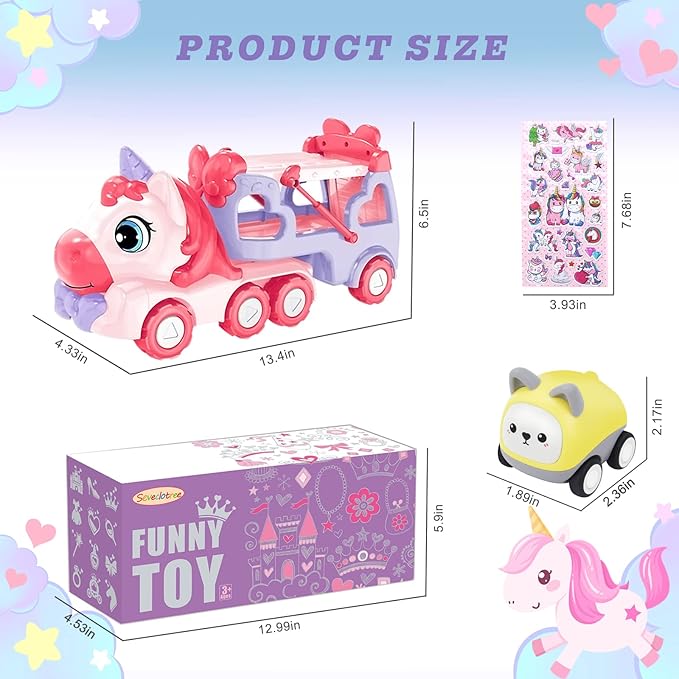 7 in 1 Carrier Truck Cars for Toddlers 1-3,Unicorn Car with Lights & Music,Toddler Girl Toys Age 2-4,Toys for 1 2 3 Year Old Girl Gifts Birthday for Baby Girls