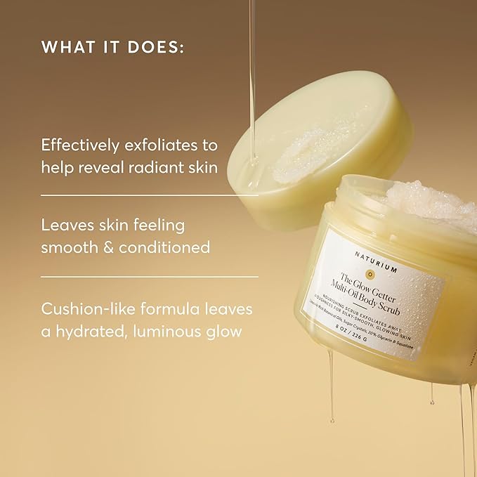 Naturium Glow Getter Body Scrub, Exfoliating Sugar Crystals with Linoleic-Rich Oils, Glycerin & Squalane, 226 g / 8 oz