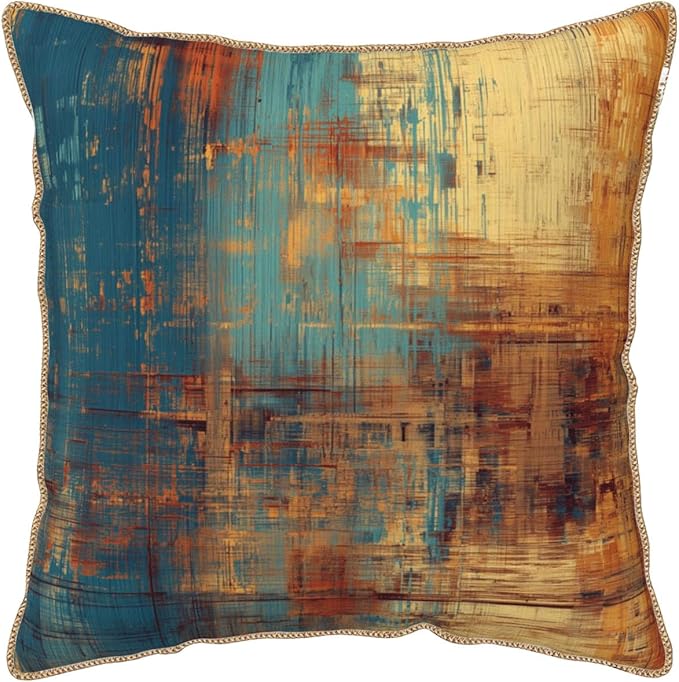 Vintage Abstract Teal Orange Velvet Pillow Covers 18x18 InchMessy Blue Rust Throw Pillows for Couch Cushion Covers Pillowcase Retro Colorful Art Pillow Cases for Sofa Bed Living Room