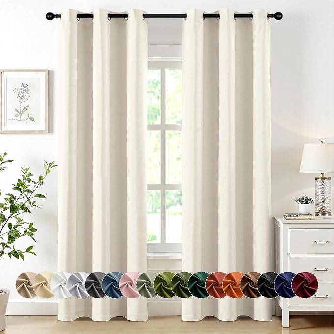 MIULEE Blackout Curtains for Bedroom 2 Panels 40 x 72 Inch Long Beige White | Thermal Insulated, Living Room Darkening Grommet Drapes, Noise Reducing, Light Blocking Window Treatments