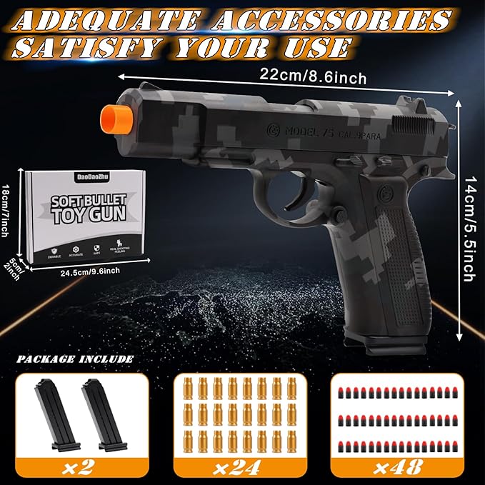 Toy Pistol Guns Toys for 8 9 10 11 12 13+ Year Old Boys Kids, Sports & Outdoor Toys Gun with Soft Bullet & Shell Ejecting, Camouflage Fidget Toy Guns for Boys 8-12, Kids Gifts for Birthday
