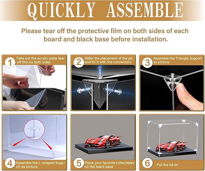 Acrylic Display Case for Collectibles,Clear Acrylic Display Box for 1/24 Scale Model Car,Home Storage Glass Case Action Figures Organizer 12" Lx8 Wx8 H