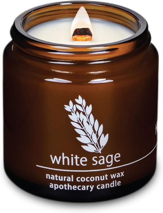 Hemlock Park White Sage Apothecary Scented Candle | Crackling Wood Wick, Botanical Fragrance & Coconut Apricot Wax | Up to 40 Hour Burn Time | 4 oz | Made in USA