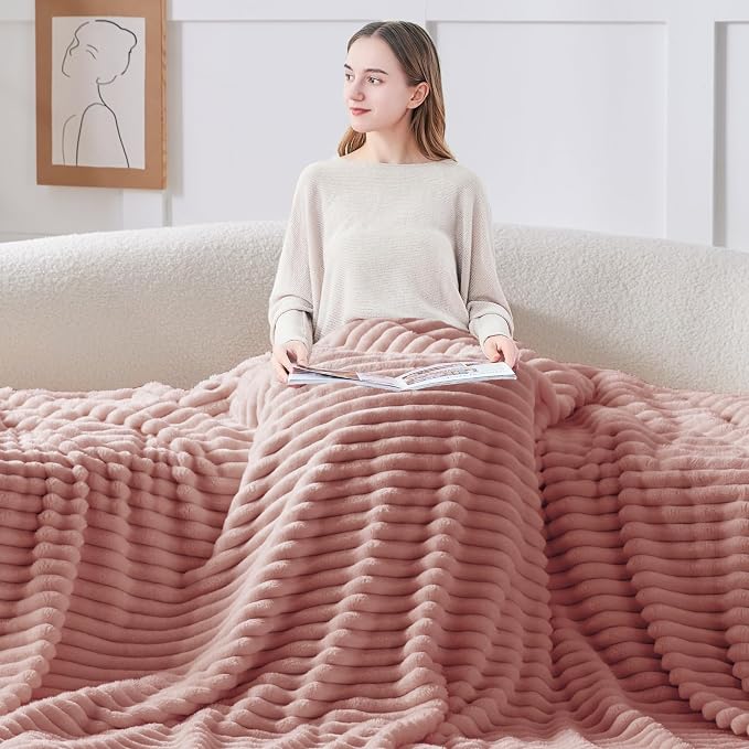 BEDELITE Ribbed Fleece Throw Blanket for Couch, Dusty Pink, 50"x70" | Ultra-Soft Plush Fleece, Warm Yet Lightweight, Ribbed Texture, Home Decor, Machine Washable, Giftable, All-Season Use