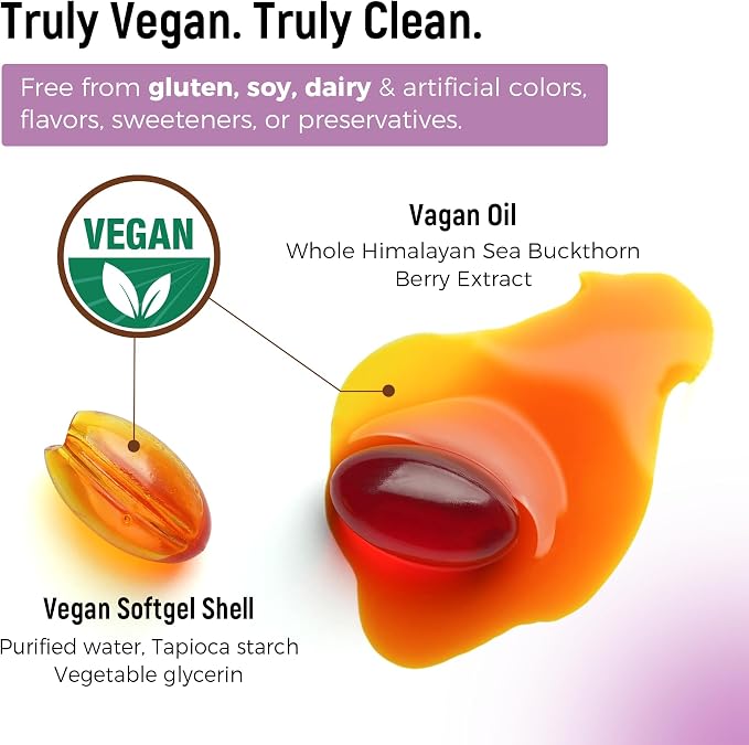 Vaginal Moisture Oral Soft Gel Capsules for Dryness & Moisture, Organic Sea Buckthorn Oil Capsules Nourishing Wetness & Hydration, USDA-Certified Women Sea Buckthorn Vaginal Moisturizer Omega 3-6-7-9