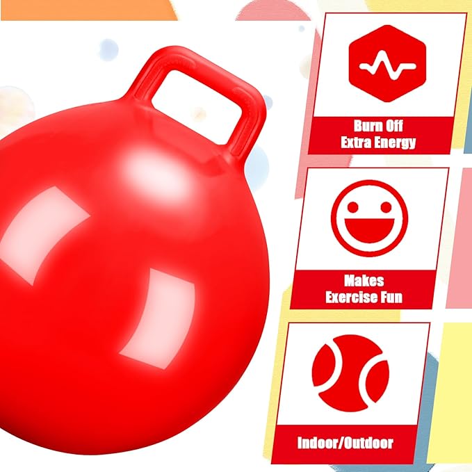 Kids Bouncy Hopper Ball with Handle Jumping Hopping Exercise Balls for Toddlers Boys Girls Indoor Outdoors Sports School Games Exercise Gifts(22 Inch,Red)