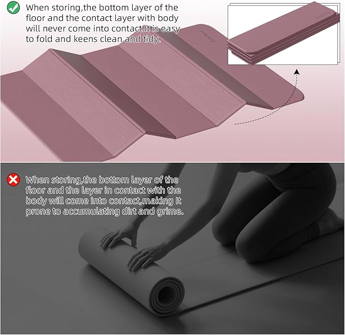 PAIDU Foldable Yoga Mat thick- 2/5" (10MM) TPE Non-Slip Design, Quick Fold，Easy Storage, 75x40 Extra Long/Wide for Indoor Yoga, Pilates and Outdoor Travel Workouts