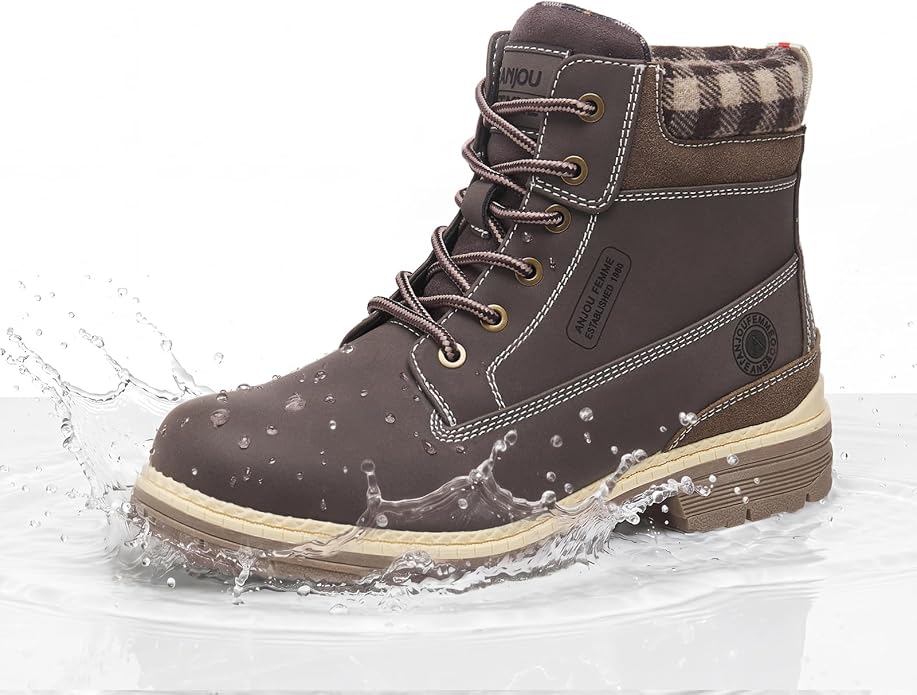 ANJOUFEMME Outdoor Hiking Boots for Women Waterproof - Womens Ankle Boots Lightweight Snow Winter Boots for Trekking Walking