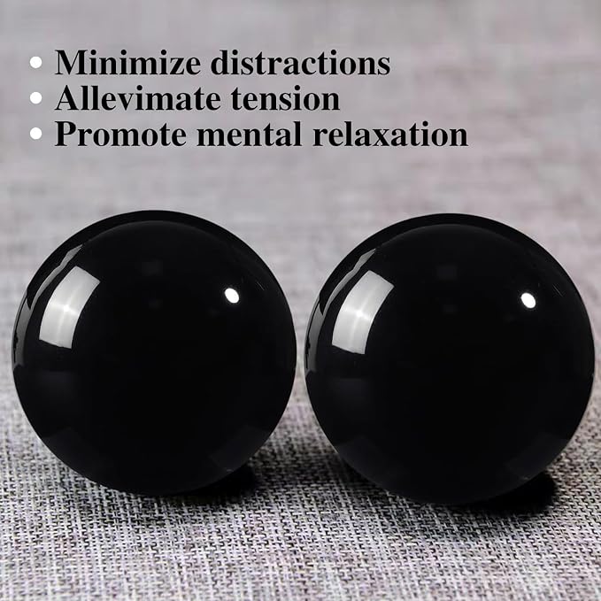 Obsidian Baoding Balls for Hand Therapy, Traditional Massage Chinese Ball for Adults Health Exercise Stress Relief Balls with Carry Pouch, Black Obsidian, Small-1.38"