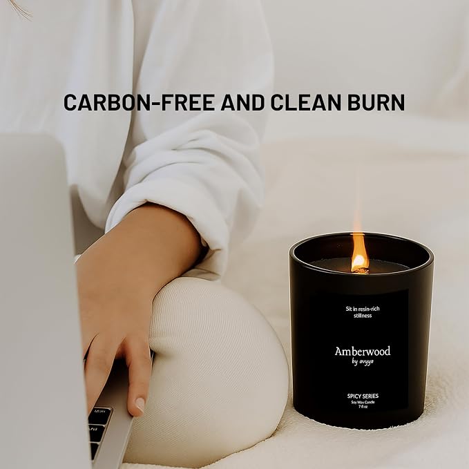 Spicy Series Soy Candle | 100% Natural Soy Wax, Essential Oil Aromatherapy | Eco-Friendly Wooden Wick and Reusable Jar | Carbon-Free | Handmade Gift Candle (Amberwood)