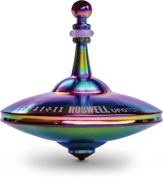 UFO Tops - Roswell - Metal Spinning Top - Inspired by The Documented 1947 UFO Sighting in Roswell, New Mexico (Color: Psychedelic Steel)