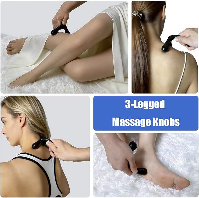 Manual Trigger Point Massage Tool & Thumb Saver, Include Thumb Shaped Massager & 3-Legged Massage Knobs, Handheld Self-Massage Tool for Full Body Deep Tissue, Muscle Pain, Knots & Stress Relief