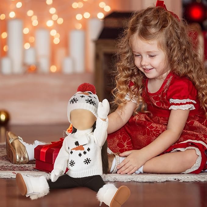 6 Pcs Christmas 18 Inch Doll Clothes and Accessories Winter Outfits Set Sweaters Trousers Hats Shoes for 18 Inch Doll Gift(White,Snowman)