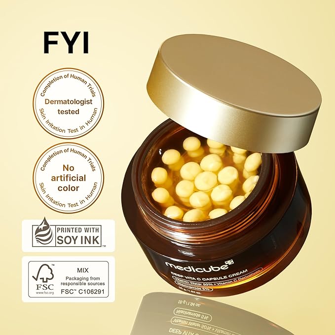 medicube Capsule Cream with Deep Vitamin C | Liposome Vitamin C Golden Capsule for Radiance & Firm-Looking Skin | Hydrating Glow Gel Texture | Korean Skincare, 1.94 oz
