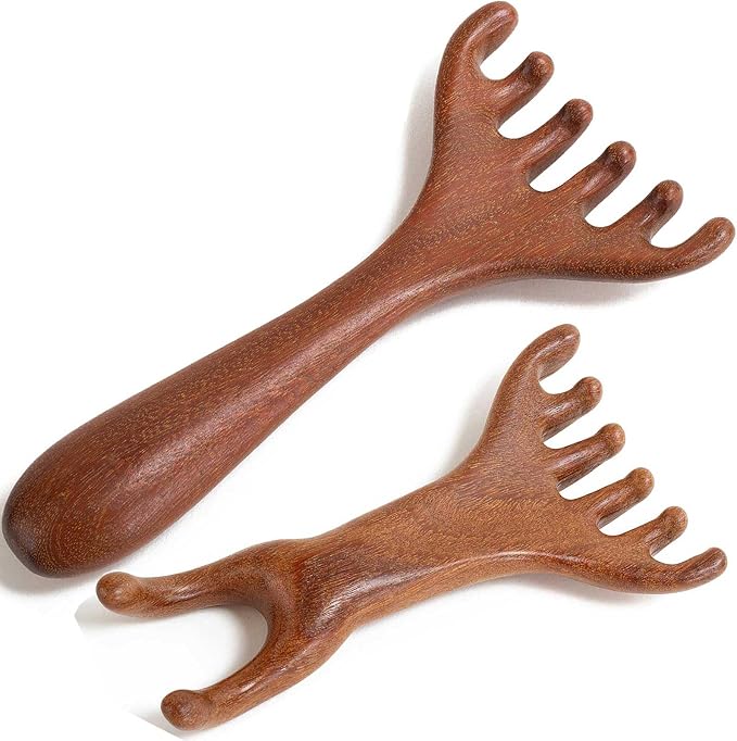 Head Massager Scalp, Wooden Scalp Massager, Foot Massage Tool | with storage pouch, natural Sandalwood, masajeador de cabeza, scalp massage for stress relax, foot massage for muscles relax