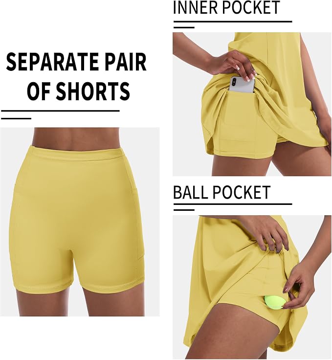 Tennis Dress for Women, Golf Dress with Shorts and Pockets Athletic Dress | Sleeveless Collared Half-Zipper Workout Sport Dress, Stretch Moisture Wicking Fabric, Tennis Golf Outfits
