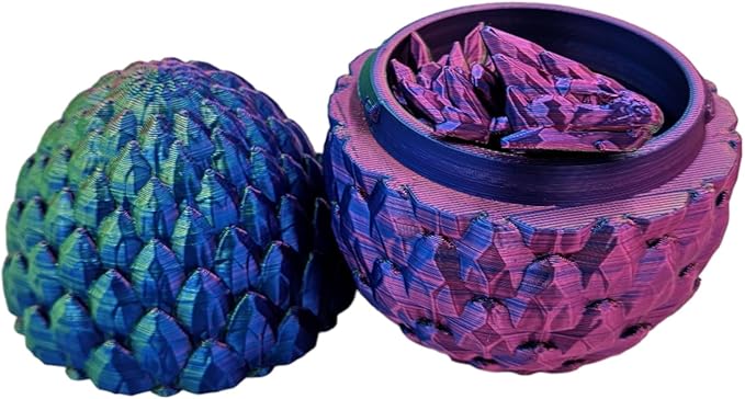 Surprise Dragon Egg Articulating Gemstone Dragon Fidget Figurine - 3D Printed Dragons Flexible ADHD, Autism, Relief Anxiety - Articulated Joints (Blue Green Purple)