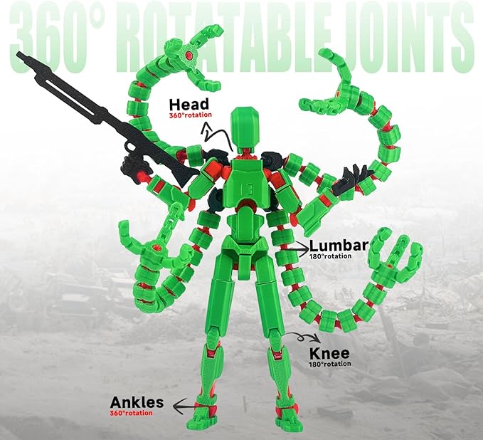 Already Assembled T13 Action Figure Accessories,Dummy 13 T13 Multi-Jointed Movable,for Collectors Desktop Decorations t-13 Movability 3D Printed Toys (Green)
