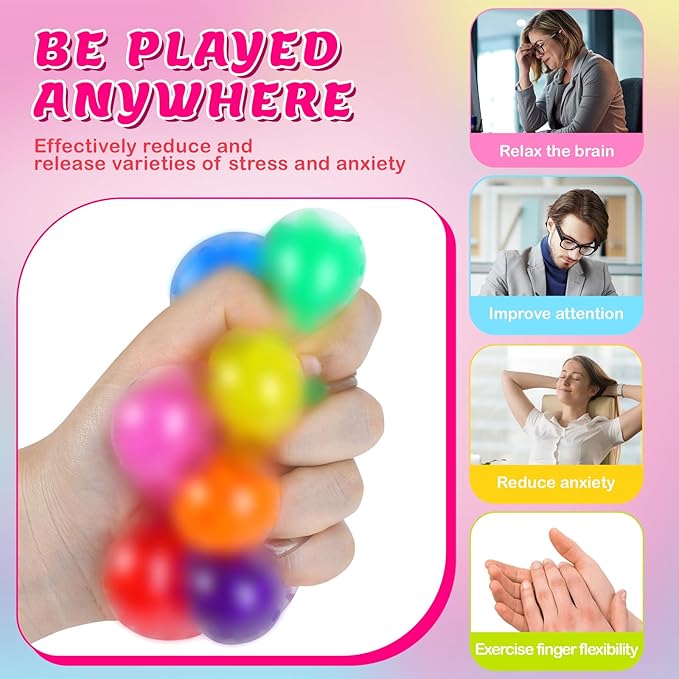 18 Pack Squishy Ball, Stress Balls Bulk for Adults, Mini Stress Balls, Anti-Anxiety and Fidget Balls to Relax， Birthday Gifts, Goodie