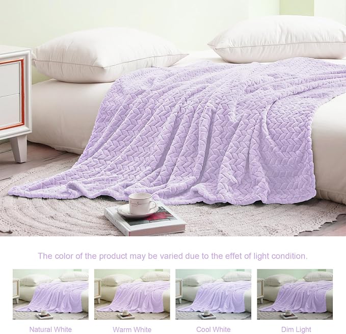 Exclusivo Mezcla Soft Fleece Bed Blanket Queen Size, 90”x90”, Lilac Purple | Cozy Fluffy Lightweight Blankets for Summer, Decorative Plush Flannel Throws for Living room, Bedroom with Leaves Pattern