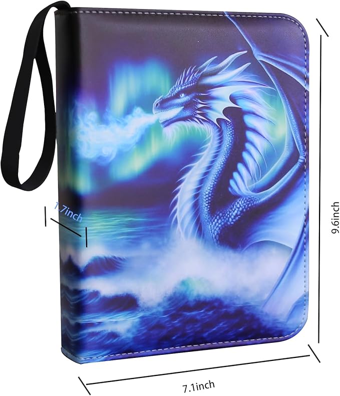 Deluxe Ice Dragon Trading Card Binder - 4-Pocket Zipper Binder with 400 Pockets, Ideal for Boys, Girls, and Card Enthusiasts - Collectible Trading Card Albums, Cases & Sleeves