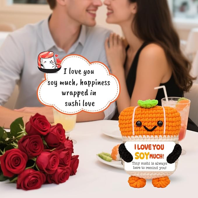 Mini Anniversary Romantic Gifts for Women Men Boyfriend Girlfriend Couples I Love You Gift Handmade Crochet Sushi for Birthday Wedding Engagement Anniversary for Him Her Wife Husband
