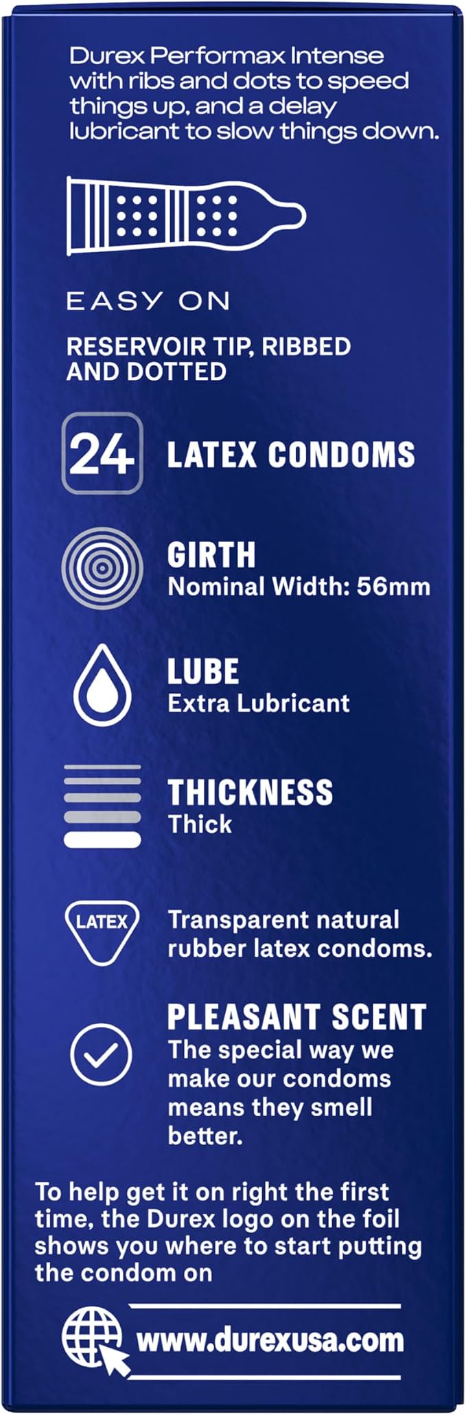 Durex Performax Intense Condoms with Delay Lubricant, Ribbed & Dotted Latex Condoms for Men, 24 Count