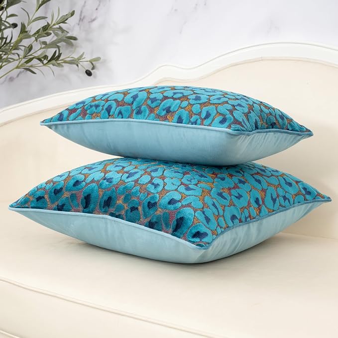 Alerfa Blue Floral Throw Pillow Cover 18 x 18 Inch Cut Velvet Sqaure Luxury Decorative Pillow Cover for Couch Living Room Bedroom