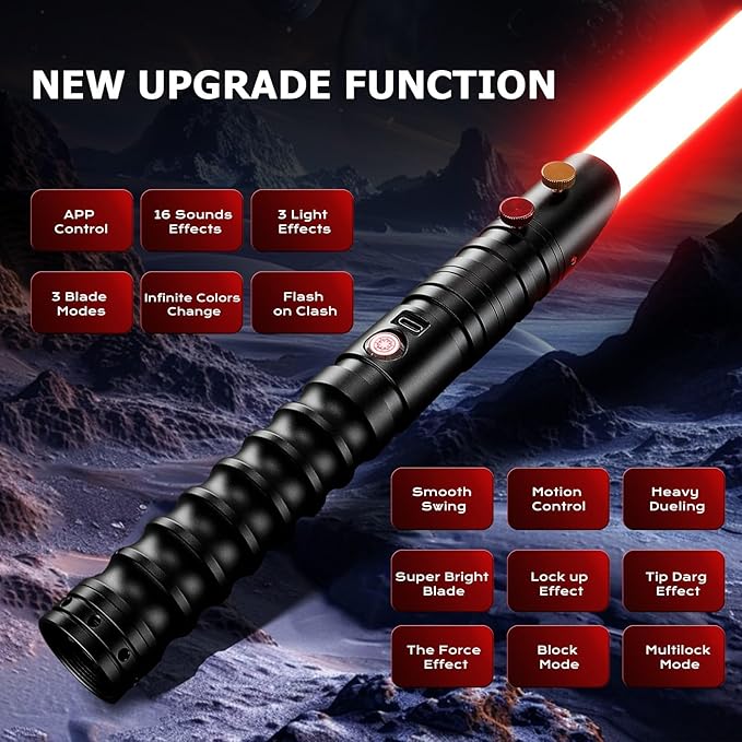 CVCBSER Upgrade App Control Dueling Lightsaber, Motion Control 16 Sets Sound Effects 3 Light Effects and 16 Colors Changeable, Premium Metal Light Saber for Adults Kids