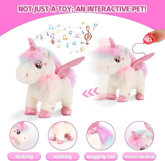 Dollox Electronic Unicorn Pets Toys for Girls Age 3-6, Interactive Walking Talking Plush Horse with Remote Control, Toddler Unicorn Pretend Play Toy with Dress-Up Jewelry Set Kid Birthday Gift